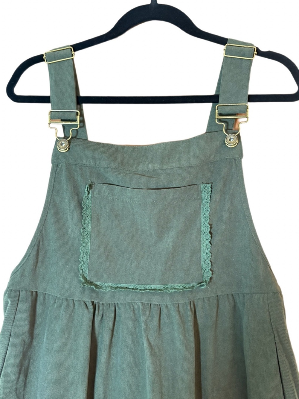 BloomChic Tiered Overall Dress Olive Green Corduroy NWT Size 10 - Picture 4 of 9